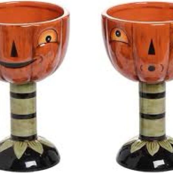 Vibrant Orange Jack-o'-Lantern Goblets with Black Face Design - Picture 1 of 2